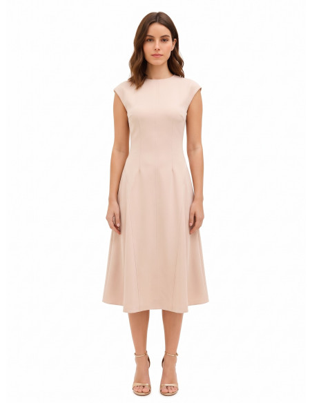 Flared Midi Dress in Cadi Fabric with a Central Seam – Rinascimento