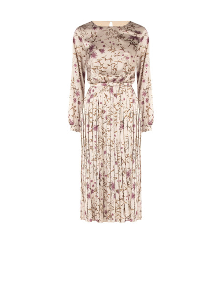 Robe midi en satin à fleurs, avec jupe plissée et ceinture fine et rigide assortie, collection Rinascimento