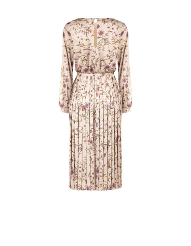 Abito Midi In Raso A Fiori Con Gonna Plissé E Cintura Sottile Rigida Coordinata Rinascimento