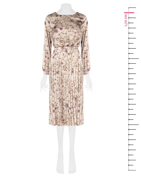 Abito Midi In Raso A Fiori Con Gonna Plissé E Cintura Sottile Rigida Coordinata Rinascimento