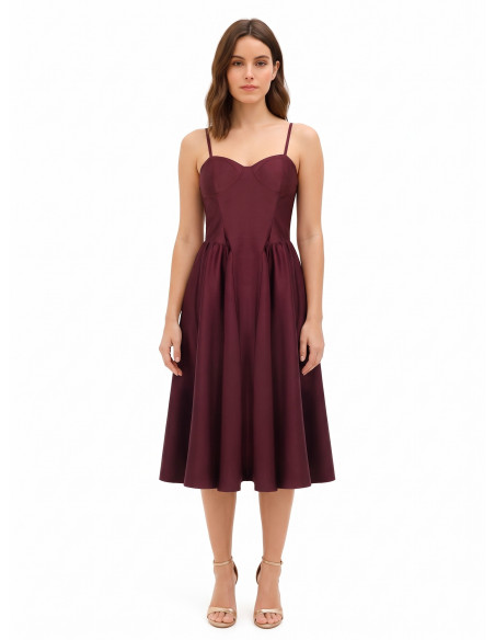 Rinascimento Satin Midi Bustier Dress with Floral Skirt