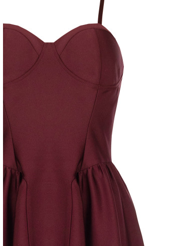 Rinascimento Satin Midi Bustier Dress with Floral Skirt