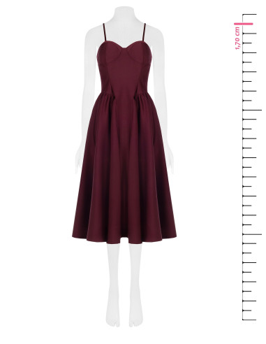 Robe mi-longue bustier en satin avec jupe en forme de corolle « Rinascimento »