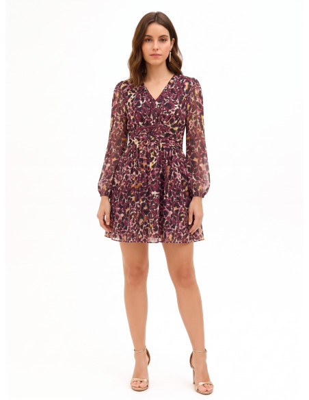 Abito Corto In Georgette Con Stampa Animalier E Gocce Di Lurex Rinascimento