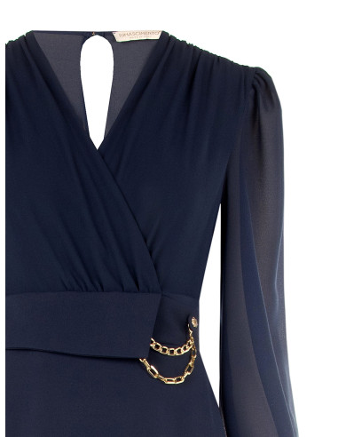 Robe fourreau effet deux pièces avec encolure en V croisée en georgette et jupe en crêpe scuba « Rinascimento »