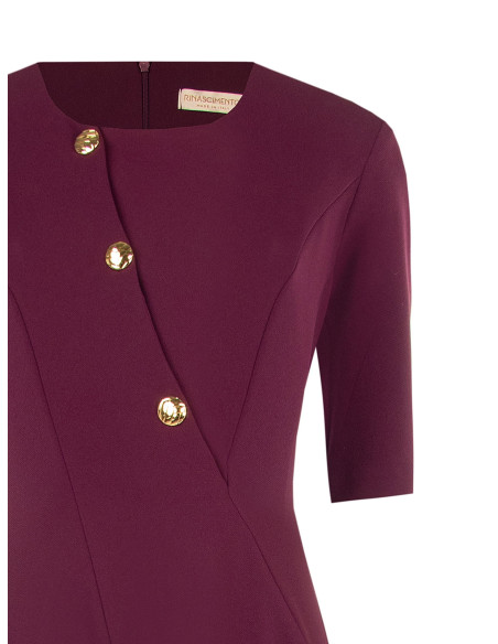 Short, flared dress in scuba crepe with gold buttons by Rinascimento