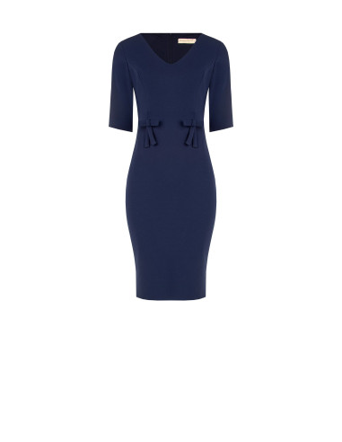 Scuba crepe sheath dress with a V-neck and Rinascimento-style bows