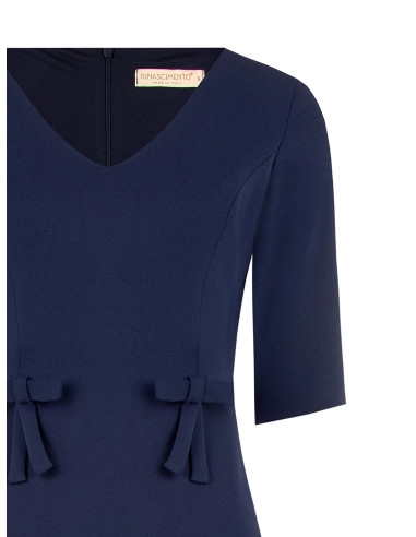 Scuba crepe sheath dress with a V-neck and Rinascimento-style bows