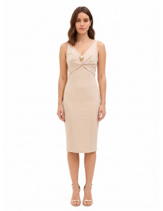 Robe fourreau en crêpe scuba avec double encolure en V et broche décorative « Rinascimento »