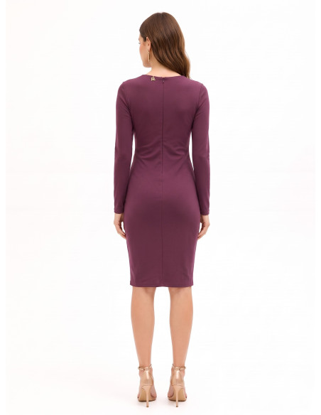 Robe midi en mélange de viscose, avec fronces et drapé sur le côté, modèle « Rinascimento »