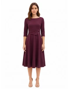 Robe midi évasée en polyviscose avec détail de boucle et manches 3/4 « Rinascimento »