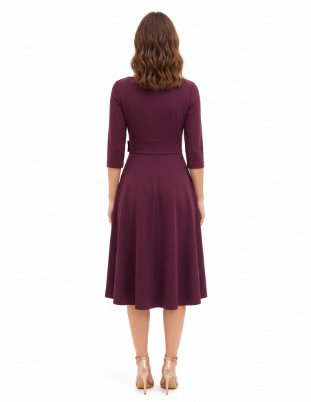 Robe midi évasée en polyviscose avec détail de boucle et manches 3/4 « Rinascimento »