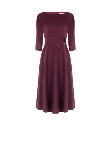 Rinascimento Polyviscose Midi-Length Flared Dress with Buckle Detail and 3/4-Length Sleeves