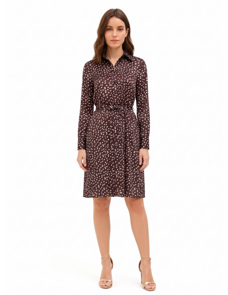 Rinascimento-style midi shirt dress in satin with a long, slim matching belt