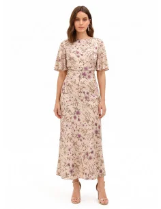 Long Floral Satin Dress with Gathered Hips – Rinascimento