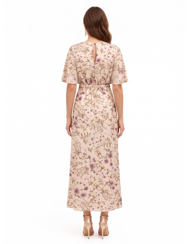 Long Floral Satin Dress with Gathered Hips – Rinascimento