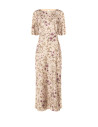 Robe longue en satin à fleurs, froncée sur les hanches, style Rinascimento