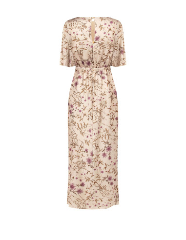 Long Floral Satin Dress with Gathered Hips – Rinascimento