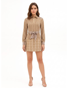 Short, checked viscose-blend chemisier dress with a polka-dot belt and matching RR logo by Rinascimento