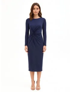 Rinascimento Midi Knit Dress with Front Gathers