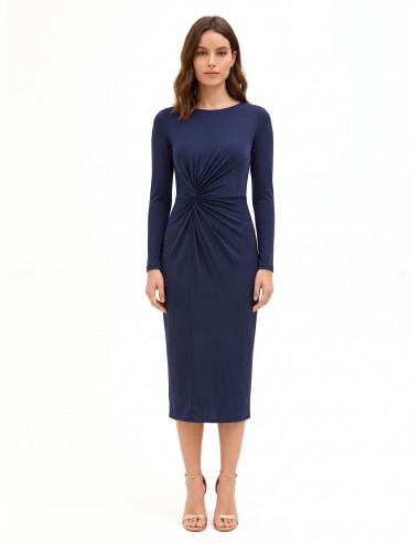 Rinascimento Midi Knit Dress with Front Gathers