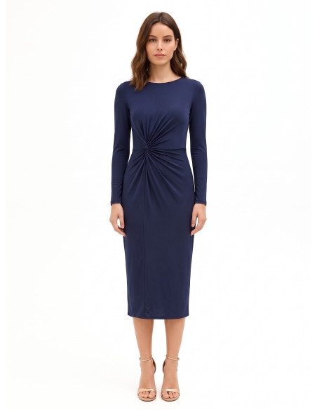 Rinascimento Midi Knit Dress with Front Gathers