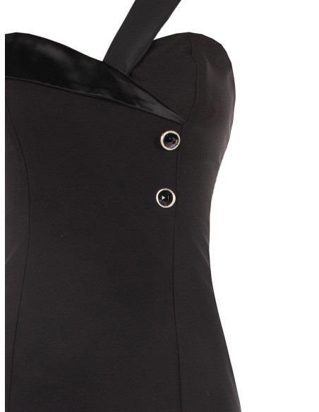 Technical-fabric sheath dress with satin straps and neckline by Rinascimento