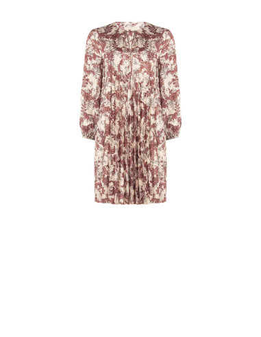 Robe courte ample plissée en satin à imprimé paisley et encolure à lacets « Rinascimento »
