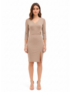 Polyviscose Sheath Dress with V-neck and Hook Detail by Rinascimento