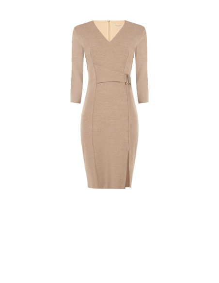 Polyviscose Sheath Dress with V-neck and Hook Detail by Rinascimento