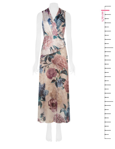Long Dress with a Satin Bodice and a Floral Georgette Skirt in the Rinascimento Style
