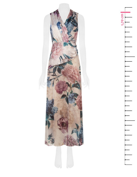 Robe longue avec corsage en satin et jupe en georgette à motifs floraux « Rinascimento »