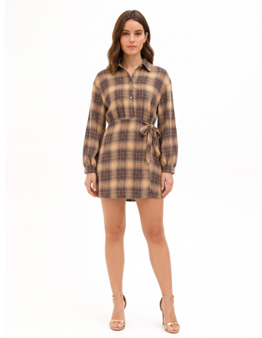 Short checked dress in a viscose blend, tied at the hip – Rinascimento