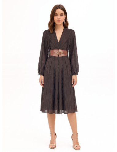 Rinascimento Midi Dress in Pleated Lyocell Blend with Matching Elasticated Belt