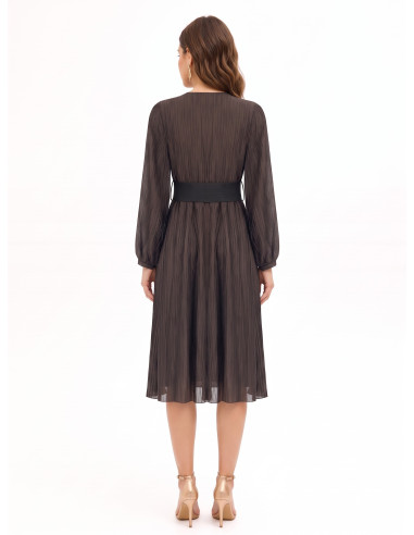 Rinascimento Midi Dress in Pleated Lyocell Blend with Matching Elasticated Belt