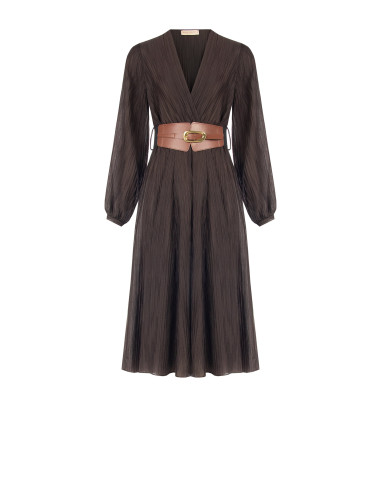 Robe midi en mélange de lyocell plissée avec ceinture élastiquée assortie « Rinascimento »