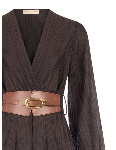 Robe midi en mélange de lyocell plissée avec ceinture élastiquée assortie « Rinascimento »
