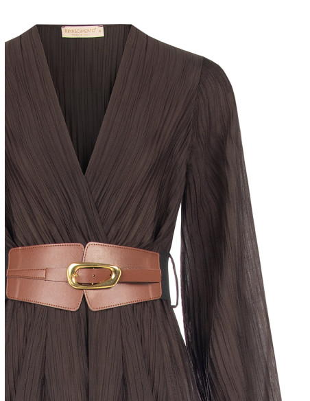 Rinascimento Midi Dress in Pleated Lyocell Blend with Matching Elasticated Belt