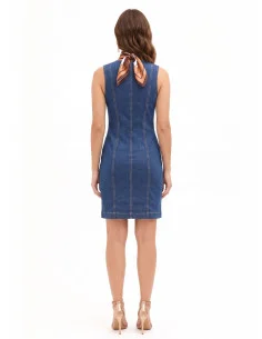 Fitted Denim Dress with Front Zip and Matching Scarf by Rinascimento 2
