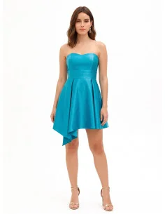 Short, flared satin dress with an asymmetrical skirt by Rinascimento