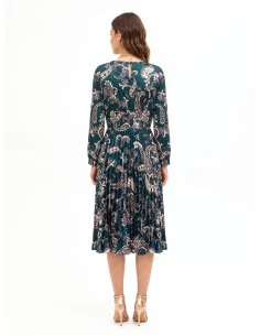 Long Pleated Satin Dress with Baroque-Rinascimento Motif 2