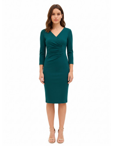 Rinascimento-Style Gathered Sheath Dress with V-Neck