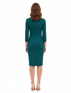 Rinascimento-Style Gathered Sheath Dress with V-Neck 2