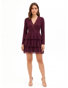 Short, ruffled crepe dress with lace inserts by Rinascimento