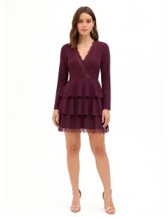 Short, ruffled crepe dress with lace inserts by Rinascimento