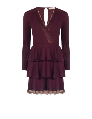 Short, ruffled crepe dress with lace inserts by Rinascimento