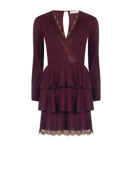Short, ruffled crepe dress with lace inserts by Rinascimento