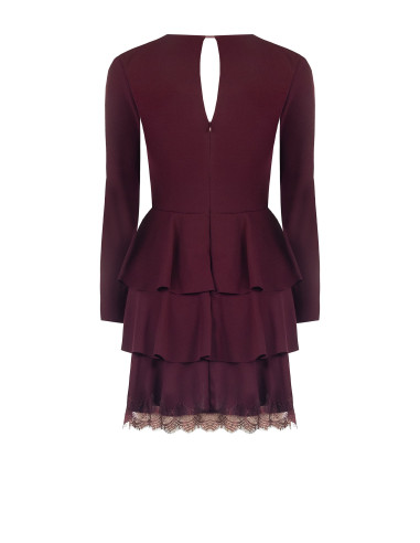 Short, ruffled crepe dress with lace inserts by Rinascimento