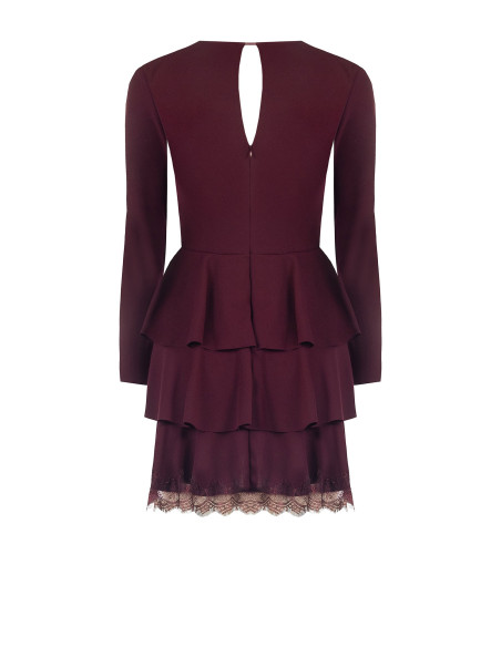 Short, ruffled crepe dress with lace inserts by Rinascimento