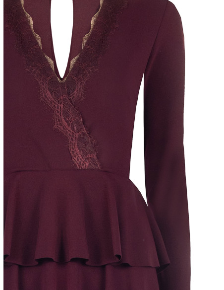 Short, ruffled crepe dress with lace inserts by Rinascimento